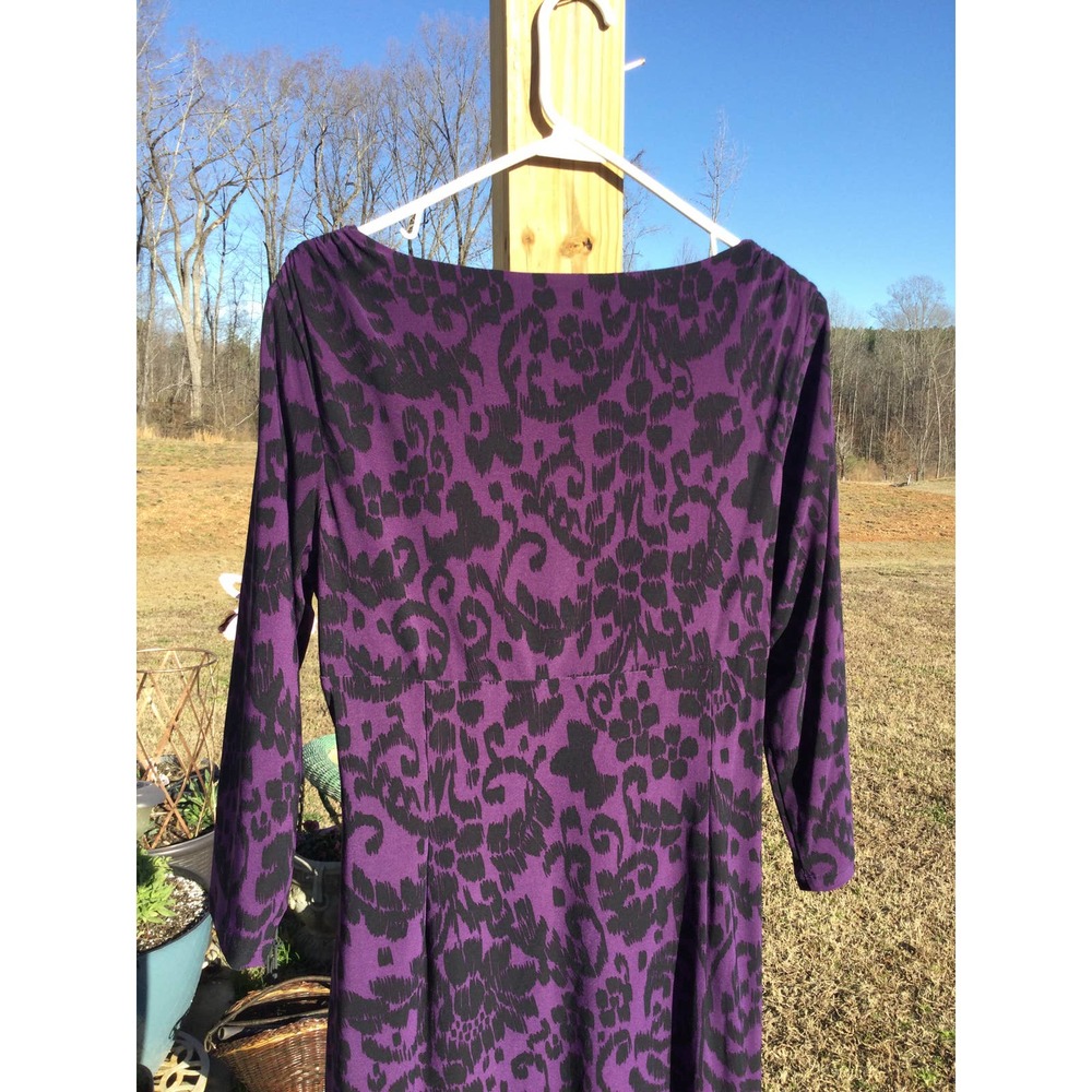 American Living 14 Dress purple black plus jersey knit work 3/4 length sleeve - Picture 7 of 10